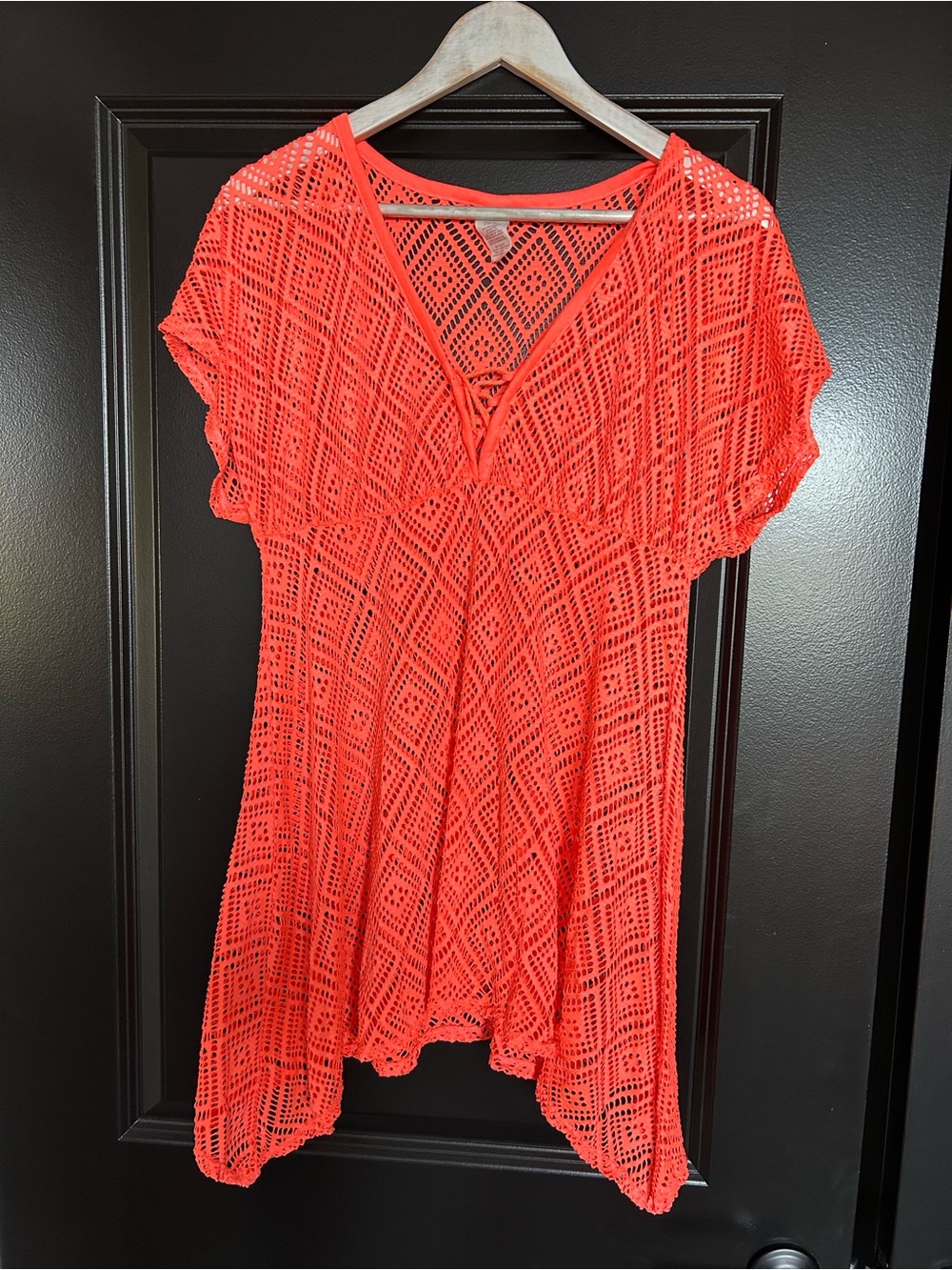OP Neon Coral Crochet V-Neck Cover-Up Size 15/17 XL